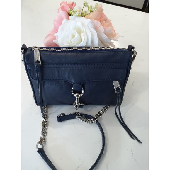 Rebecca Minkoff Navy leather Pebbled Mini M.A.C. Crossbody Silver hardware Regal - Picture 1 of 11